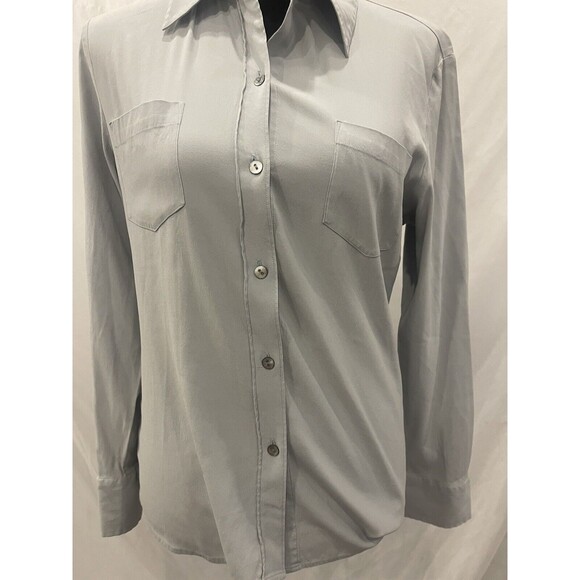 Vintage Silk Shirt 9/10 Button Up Down Blouse Top Express Silver Classic - Picture 2 of 9